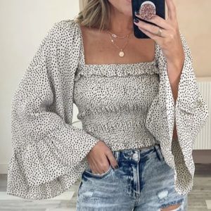 Mustard Seed Square Neck Bell Sleeve Blouse